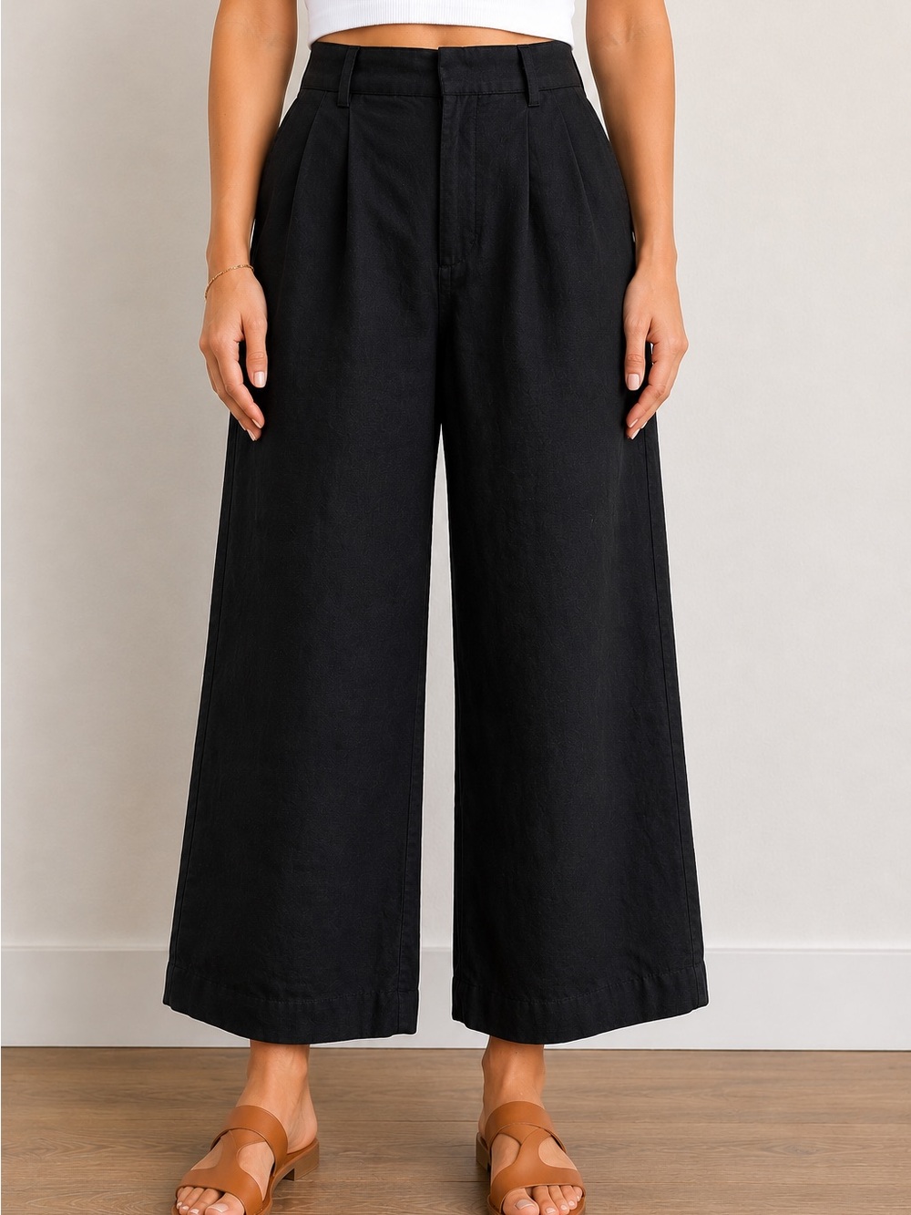 GAP Linen Blend Lightweight Black High-Rise Wide Leg Pants. Perfect for Summer!